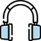 A graphic style pair of blue and white headsets against a white background